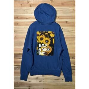 Have A Nike Day Hoodie Sweatshirt Blue Sunflower Mens M Vintage Y2K Embroidered